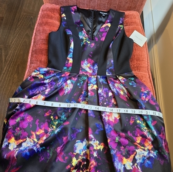 NWT Ellen Tracy Sleeveless Fit & Flare V-Neck Dress Black Multi Floral Sz. 2 - Picture 9 of 13